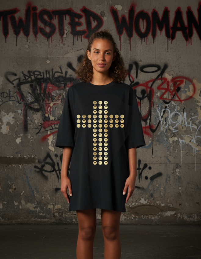THIS IS MY CHURCH METALLIC GOLD OVERSIZE T-SHIRT DRESS – Twisted Smile